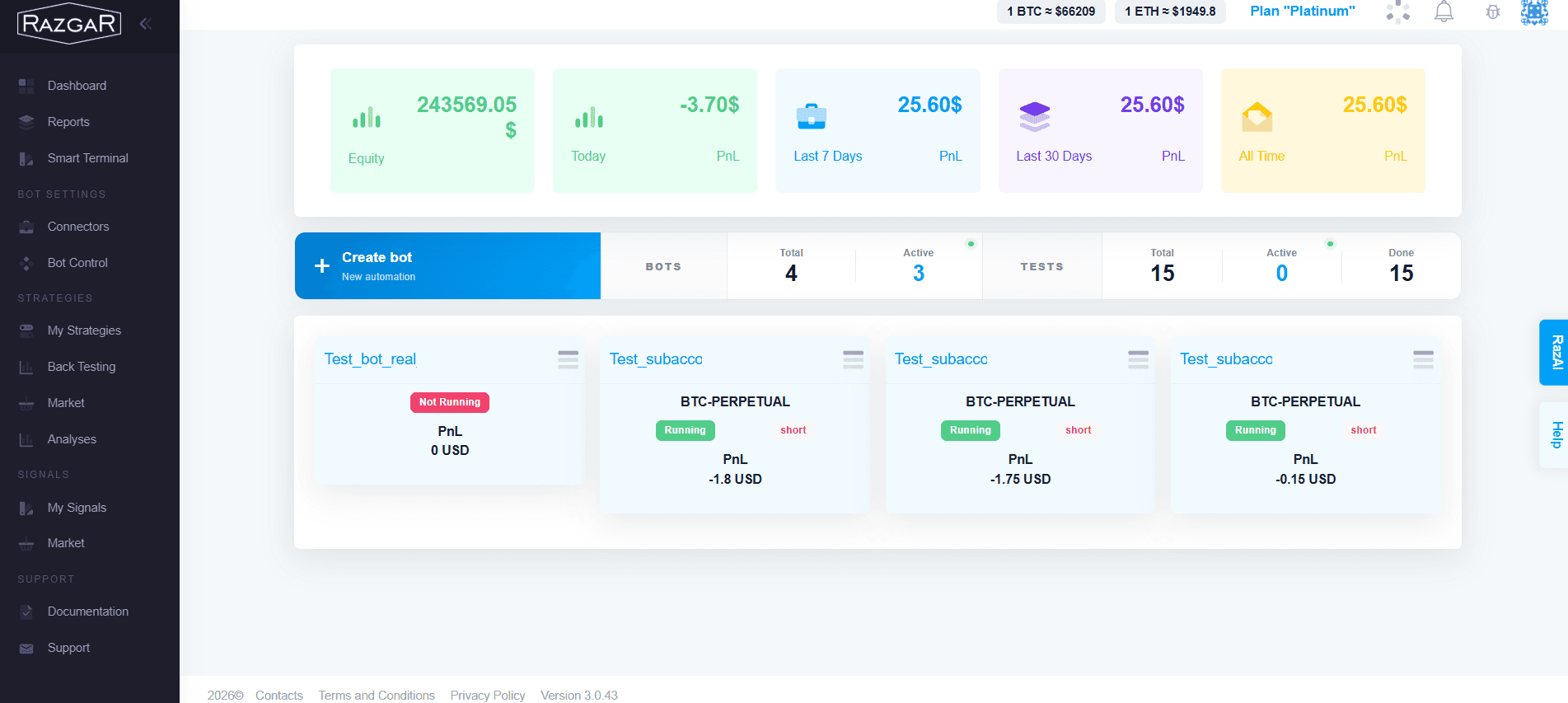 RazgaR automated trading dashboard